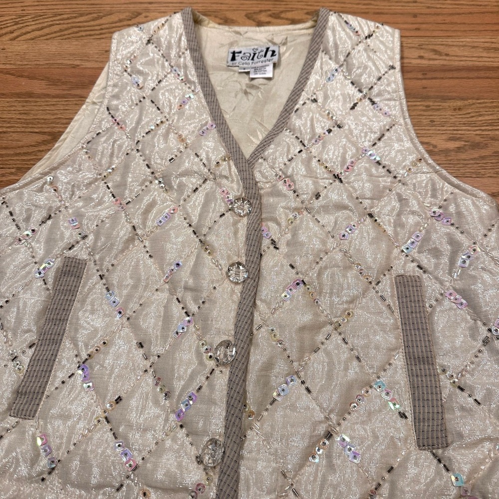 VTG Faith Celia Forrester Embellished Quilted Vest Y2K Art to Wear Size Small - Picture 5 of 7